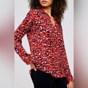 L'AGENCE Nina Red Leopard Silk Button Up Blouse Size S/P